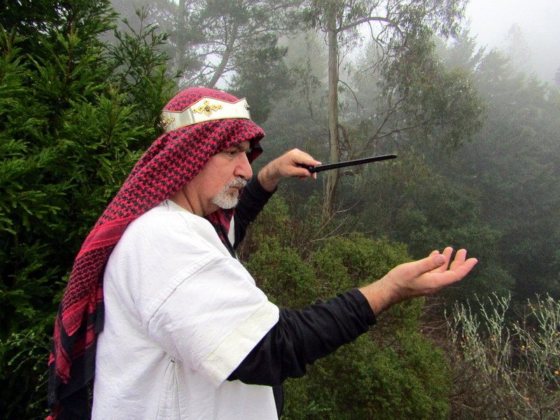 Santiago holding magic wand
